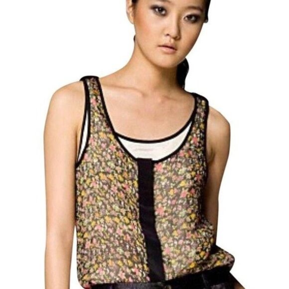 Rag & Bone Size 8 Silk Layered Sleeveless Top Blouse Floral - Picture 1 of 13